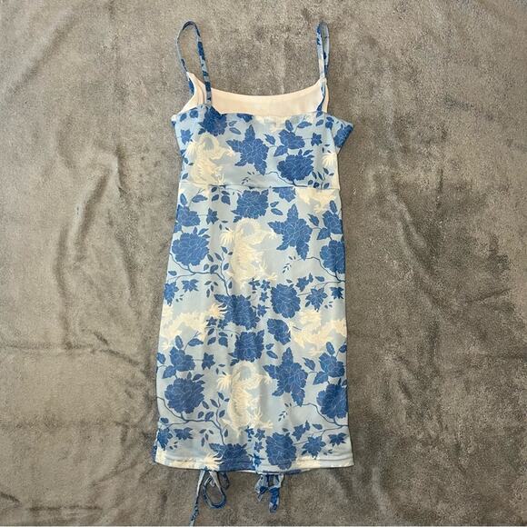 Missguided Blue Japanese Dragon Floral Ruching Bodycon Pullover MiniDress Size 2 - Picture 12 of 14